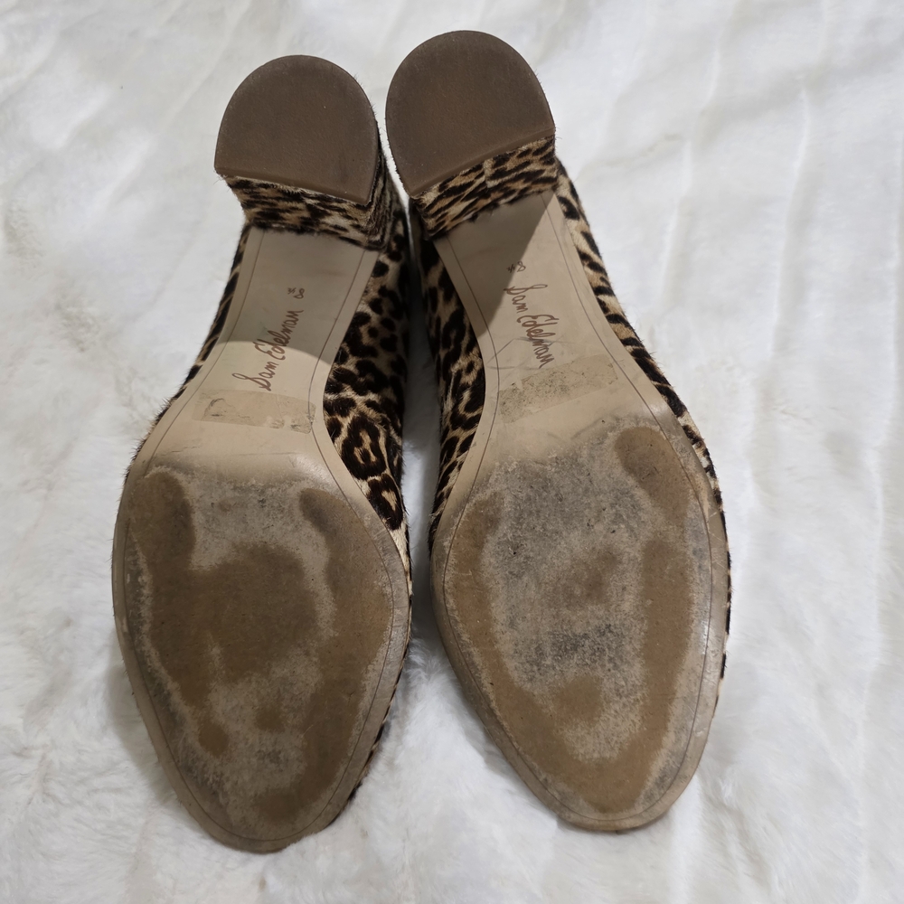 Sam Edelman's Calf Hair Leopard Print Block Heel Pumps Size 8 1/2 - Picture 6 of 13